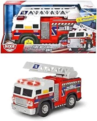 Dickie Toys - Fire Rescue Unit – 30 cm großes Feuerwehrauto mit ausziehbarer Leiter, Blaulicht und Sirene, für Kinder ab 3 Jahren von Dickie Toys