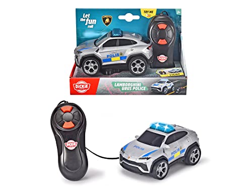 Dickie Toys 203712023033 - Lamborghini Urus Schwedisches Polizeiauto Kabelgesteuert - Kabelgesteuerte Lamborghini Urus Schwedisches Polizeiauto von Dickie Spielzeug mit Blinklicht, 13 cm, Ab 3 Jahren von Dickie Toys