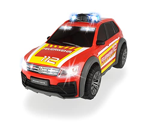 Dickie Toys 203714016 VW Tiguan R-Line Fire Car, Auto, Feuerwehr Einsatzfahrzeug, SUV, Blaulicht & Sound, inkl. Batterien, 25 cm, für Kinder ab 3 Jahren, rot von Dickie Toys