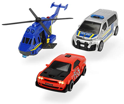 Dickie Toys Police Chase, Polizeiauto, Spielzeugauto, Helikopter, Spielset, 3er Set mit Licht & Sound von Dickie Toys