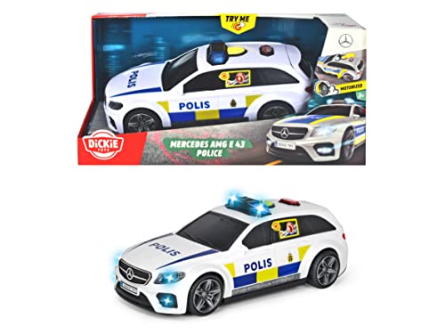 Dickie Toys 203716018033 - Schwedisch Mercedes-AMG E43 Polizeiauto mit Klang, Hellem und Klappbarem Heckklappe - 30 cm, Ab 3 Jahren, inkl. Batterien von Dickie Toys