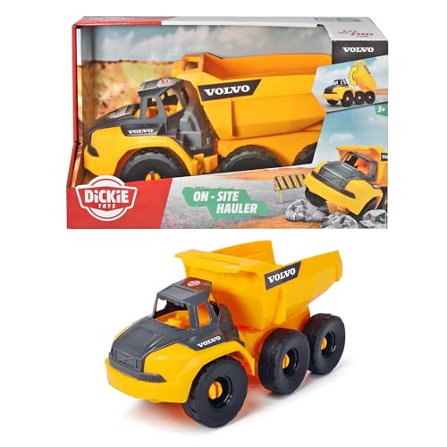 Dickie Toys Volvo Muldenkipper, Spielzeug Kipplaster mit Freilauf, bewegliche Gelenkachse hinter Führerhaus, bewegliche Ladefläche, offene Kabine, 26 cm, gelb/grau Dickie Toys Volvo Muldenkipper, Spielzeug Kipplaster mit Freilauf, bewegliche Gelenkachse hinter Führerhaus, bewegliche Ladefläche, offene Kabine, 26 cm, gelb/grau von Dickie Toys