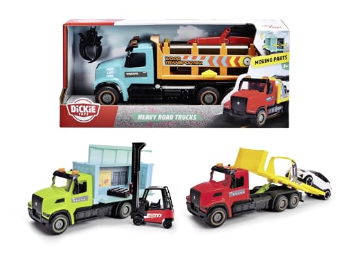 Dickie Toys - Heavy Road Truck (22 cm) - 1 Volvo VHD 300 Spielzeugauto mit Friktion (Holztransporter, Abschlepp-Set ODER Container-Transporter), Auto-Spielzeug für Kinder ab 3 Jahre, 3-Fach Sortiert von Dickie Toys