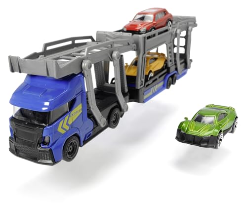 Dickie Toys 203745008 Car Carrier, Autotransporter für 3 Autos, inkl. 3 Spielzeugautos, 2 verschiedene Ausführungen, Länge 28 cm, für Kinder ab 3 Jahren von Dickie Toys