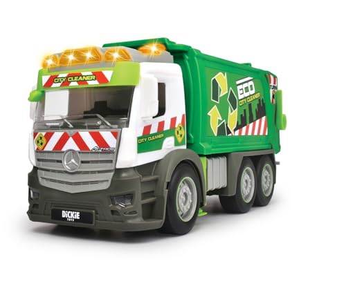 Dickie Toys – Action Truck Müllauto – Müllwagen inkl. Mülltonne, mit Sound und Warnlicht, Be- und Entladefunktion, Müllabfuhr für Kinder ab 3 Jahren, Grün/Weiß von Dickie Toys