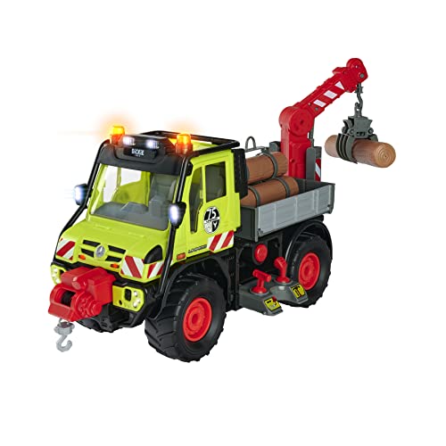 Dickie Toys – Unimog Holztransporter – mit elektrischer Seilwinde und Kranarm mit Joystick-Steuerung, mit Sound- und Licht, für Kinder ab 3 Jahren von Dickie Toys