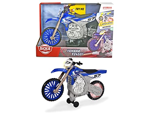 Dickie Toys Yamaha YZ-Wheelie Raiders, Spielzeugmotorrad mit Motorisierung, Vorwärtsfahren & Wheeliefunktion, Motorcross-Optik, Licht & Sound, inkl. Batterien, 26 cm groß, blau von Dickie Toys