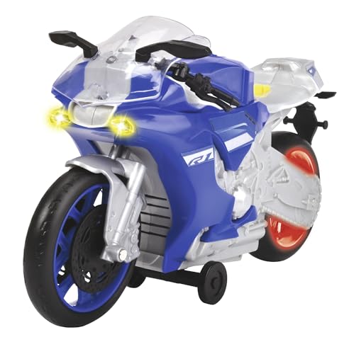 Dickie Toys Yamaha R1-Wheelie Raiders, Spielzeugmotorrad mit Motorisierung, Vorwärtsfahren & Wheeliefunktion, Motorcross-Optik, Licht & Sound, inkl. Batterien, 26 cm groß, blau von Dickie Toys