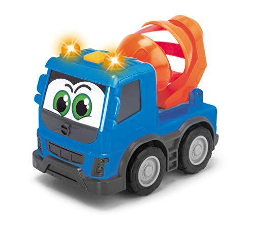 Dickie 203811006 Toys Happy Volvo FMX, Baufahrzeuge für Kleinkinder, Kipper, Zementmixer oder Container Truck, Licht & Sound, inkl. Batterien, Spielauto für Kinder ab 1 Jahr, 3-fach sortiert, 13 cm von Dickie Toys