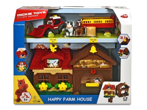 Dickie Toys 203818000 Happy Farm House, Abenteuer auf dem Bauernhof, Set für Kinder ab 1 Jahr, Traktor, mit Tieren, Licht & Sound von Dickie Toys