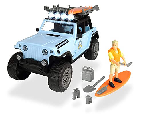 Dickie Toys Playlife-Surfer Set, Jeepster Commando Geländewagen, Surf- und Stand-Up Paddle, inkl. Figur, Licht & Sound, inkl. Batterien, 22 cm, ab 3 Jahren von Smoby