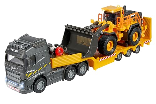 Majorette - Volvo Baustellen-Truck mit Radlader – Spielzeug-LKW mit Auflieger und Baustellenfahrzeug, viele Funktionen, mit Licht- und Soundeffekten von Majorette