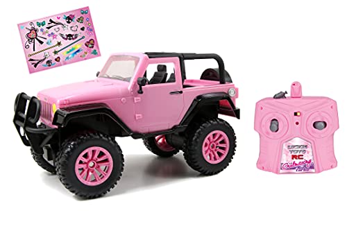 Dickie Toys – RC Girlmazing Jeep Wrangler – ferngesteuertes Auto, RC Auto, Spielzeugauto mit 2-Kanal-Funkfernsteuerung, 2,4 GHz, Turbo, inkl. Sticker, ab 6 Jahren, metallic pink glänzend von Dickie Toys