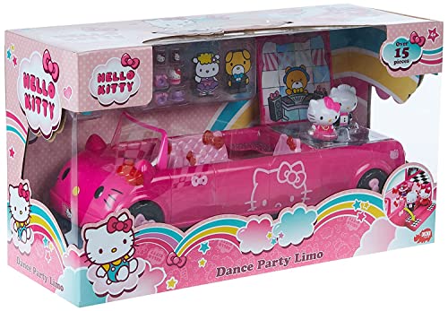 Dickie Toys 253247000 Hello Kitty Limo Dance Party Limousine, Spielzeugauto verwandelbar, Tür in Treppen, Gepäckraum öffnet Sich zur Tanzfläche, inkl. 2 Figuren, 35,5 cm, ab 3 Jahren, Rosa, S von Simba