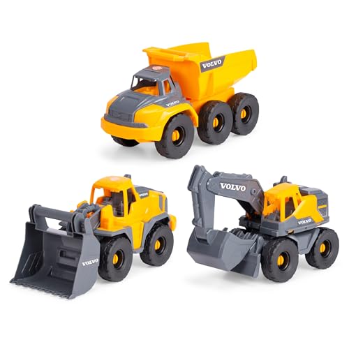 Dickie Toys - 3er-Set Volvo Baustellenfahrzeuge Tough Work Force - Spielzeug-Baufahrzeuge (Bagger, Kipplaster & Radlader) für Kinder ab 3 Jahre mit beweglichen Teilen, als Sandspielzeug geeignet von Dickie Toys
