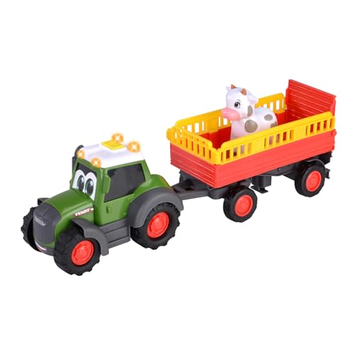 Dickie Toys ABC Bauernhof-Traktor Fendti ab 1 Jahr (30 cm) - Fendt Trecker mit Buntem Tier-Transporter und Kuh, Spielzeug-Fahrzeug mit Licht und Sound zur Förderung der Motorik für Kleinkinder von Dickie Toys