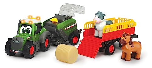 Dickie Toys - ABC Fendt Traktor - mit Anhänger, Heuballenpresse & Tieren (Diorama Set), Spielzeug-Trecker (30 cm) mit Licht & Sound - für Kinder ab 12 Monaten von Dickie Toys