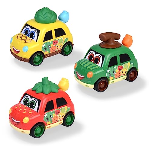 Dickie Toys ABC - Spielzeugauto Fruit Friends (12 cm) - buntes Auto mit Spieluhr und Wackel-Raupe, Baby Spielzeug ab 1 Jahr (3-Fach Sortiert, zufällige Auswahl) von Dickie Toys