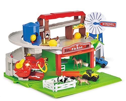 Dickie Toys – Bauernhof Spielset und Parkhaus – mit Licht und Sound, inkl. Fahrzeugen, Aufzug, Bauernhof-Tieren und Heuballen, für Kinder ab 3 Jahren, 203739003, Mehrfarbig von Dickie Toys
