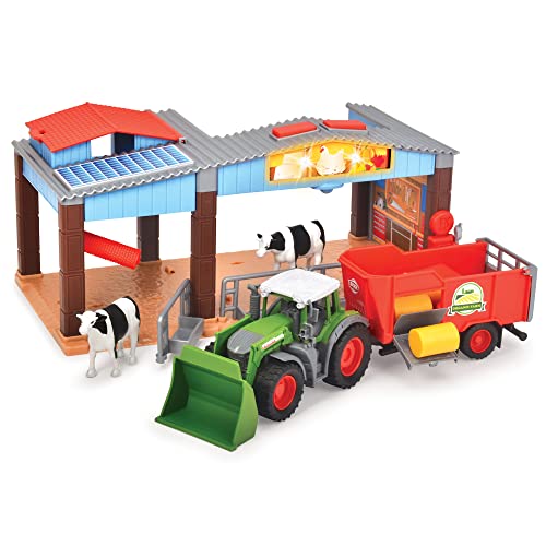 Dickie Toys - Bauernhof Station mit Traktor - Bunte Farm Station mit Licht & Sound inkl. Traktor mit Anhänger & Kühe - für Kinder ab 3 Jahren, Mehrfarbig von Dickie Toys