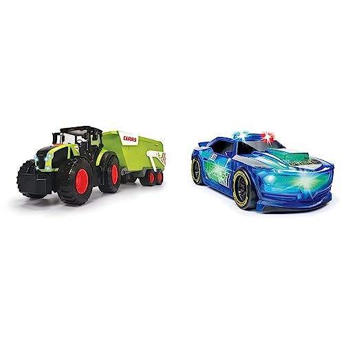 Dickie Toys-CLAAS Traktor mit Anhänger (64 cm)-großer Spielzeug-Trecker & Lightstreak Police, leuchtendes Polizeiauto, Rennauto mit Friktionsantrieb von Dickie Toys