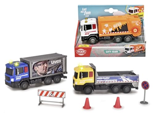 Dickie Toys - City Team, Müll-, Strassenbau-, Containerfahrzeug, Freilauf, Licht, Sound, 17 cm Dickie Toys - City Team, Müll-, Strassenbau-, Containerfahrzeug, Freilauf, Licht, Sound, 17 cm von Dickie Toys