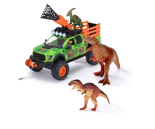 Dickie Toys - Dinosaurier-Fahrzeug Dino Hunter (25 cm) - Spielzeugauto Ford Raptor mit Licht & Sound inkl. 3 Dinos und Spielfigur - Spielzeug für Kinder ab 3 Jahren von Dickie Toys