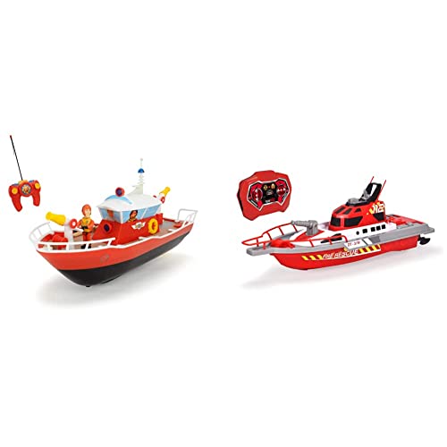 Dickie Toys FMS RC Titan RC Boot, Feuerwehrmann Sam Spielzeug, RC Boot & Feuerwehrboot – ferngesteuertes Boot für Kinder ab 6 Jahren, mit Wasserspritzfunktion und Fernbedienung, 3 km/h RC-Boot von Dickie Toys