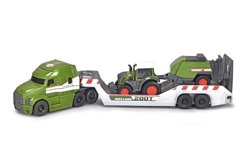 Dickie Toys - Bauernhof-Fahrzeuge Fendt Micro Farm Truck (32 cm) - 3er-Set Spielzeugautos (LKW mit Anhänger, Traktor und Ballenpresse), Spielzeug für Kinder ab 3 Jahre von Dickie Toys