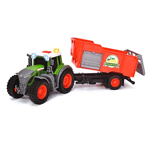 Dickie Toys - Fendt Traktor mit Anhänger (26 cm) - Traktor-Spielzeug für Kinder ab 3 Jahren mit Freilauf-Mechanik, Licht, Sound und weiteren Funktionen, inkl. Heuballen zum Spielen von Dickie Toys