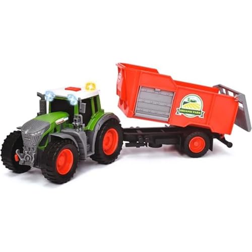 Dickie Toys - Fendt Traktor mit Anhänger (26 cm) - Traktor-Spielzeug für Kinder ab 3 Jahren mit Freilauf-Mechanik, Licht, Sound und weiteren Funktionen, inkl. Heuballen zum Spielen von Dickie Toys