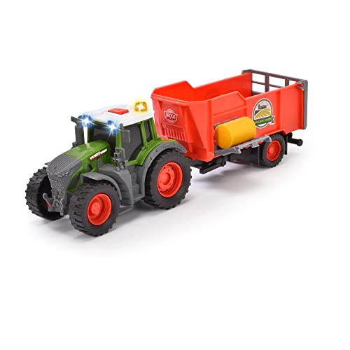 Dickie Toys - Fendt Traktor mit Anhänger (26 cm) Spielzeug für Kinder ab 3 Jahren mit Freilauf-Mechanik, Licht, Sound und weiteren Funktionen, inkl. Heuballen zum Spielen, 203734001ONL von Dickie Toys