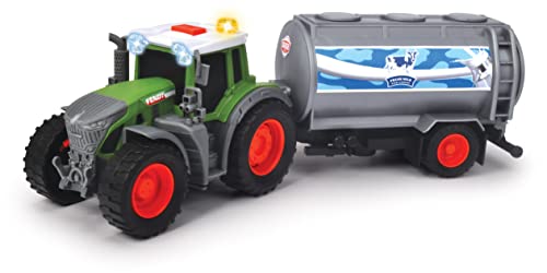Dickie Toys - Fendt Traktor mit Milch-Anhänger (26 cm) - Spielzeug-Trecker mit Milchtank für Kinder ab 3 Jahren, Bauernhof-Fahrzeug mit Licht & Sound, 203734000, Mehrfarbig von Dickie Toys