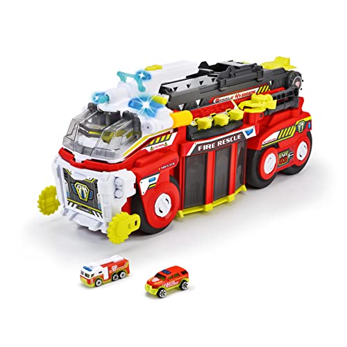 Dickie Toys - Feuerwehrauto groß (55 cm) - Rescue Hybrids für Kinder mit Wasser-Spritzfunktion, ausziehbarer Leiter, Licht & Sound + 2 kleine Fahrzeuge, 203799000, Mehrfarbig von Dickie Toys