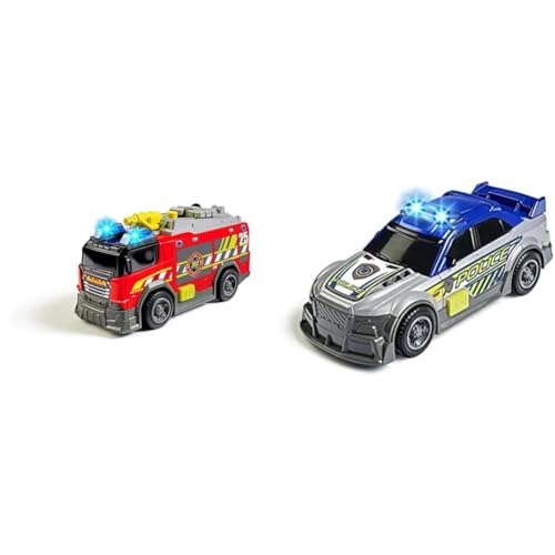 Dickie Toys – Feuerwehrauto – mit echter Wasserspritze, Sirene und Licht, Freilauf, 15 cm lang, Spielzeugauto für Kinder ab 3 Jahren & Police Car Dickie Toys – Feuerwehrauto – mit echter Wasserspritze, Sirene und Licht, Freilauf, 15 cm lang, Spielzeugauto für Kinder ab 3 Jahren & Police Car von Dickie Toys