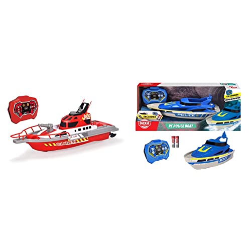Dickie Toys – Feuerwehrboot – ferngesteuertes Boot für Kinder ab 6 Jahren & RC Polizei-Boot - ferngesteuertes Spielzeug-Boot in Polizei-Design, Schiff mit Fernbedienung und Batterien von Dickie Toys