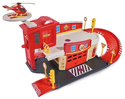 Dickie Toys Feuerwehrmann Sam Fire Rescue Centre, Rettungsstation, Spielzeughaus mit Helikopter, 48x26x23 cm, 203099623 von Dickie Toys