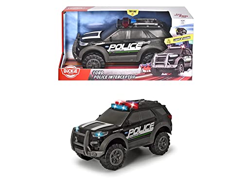 Dickie Toys – Ford Interceptor Polizeiauto – Polizei-SUV als Spielzeugauto, 30cm, mit Freilauf, Blinklicht und Sirene, für Kinder ab 3 Jahren, Schwarz/Grau, 203306017 von Dickie Toys