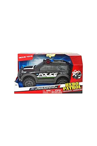 Dickie Toys – Ford Interceptor Polizeiauto – Polizei-SUV als Spielzeugauto, 30cm, mit Freilauf, Blinklicht und Sirene, für Kinder ab 3 Jahren, Schwarz/Grau, 203306017 von Dickie Toys