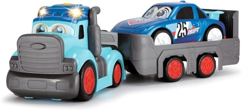Dickie Toys Happy Truck, LKW, Autoanhänger abnehmbar, Fahrzeug-Transporter, inkl. Auto,60 cm, inkl. Batterien von Dickie Toys