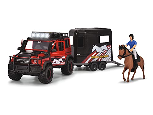 Dickie Toys - Horse Trailer Set (42 cm) - rot-schwarzer Spielzeug-Truck mit Pferdeanhänger, Pferd & Reiter - für Kinder ab 3 Jahren von Dickie Toys