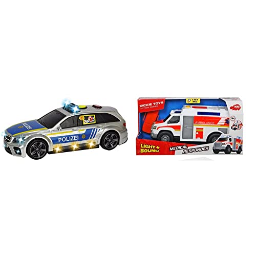 Dickie Toys - Mercedes-AMG E 43 – 30 cm großes Polizeiauto, motorisiert, ab 3 Jahre & - Medical Responder – 30 cm großer Rettungswagen mit Trage, Licht und Sound, Heckklappe zum Öffnen,ab 3 Jahre Dickie Toys - Mercedes-AMG E 43 – 30 cm großes Polizeiauto, motorisiert, ab 3 Jahre & - Medical Responder – 30 cm großer Rettungswagen mit Trage, Licht und Sound, Heckklappe zum Öffnen,ab 3 Jahre von Dickie Toys