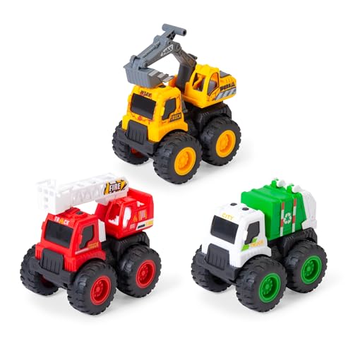 Dickie Toys - Mighty Engines Monstertruck (1 Auto) - Spielzeugauto für Kinder ab 3 Jahre mit Friktion und Gummireifen, zufällige Auswahl aus 3 Modellen (Bagger, Feuerwehr, Müllabfuhr), je 8,5 cm von Dickie Toys