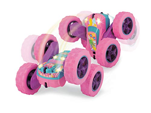 Dickie Toys Pink Drivez RC Candy Flippy, ferngesteuertes Spielzeugauto, Rotations- und Flip-Funktion, mit Fernbedienung, bis 8 km/h, für Jungen und Mädchen, beleuchtet, ab 6 Jahren, 28 cm, Pink/Türkis von Dickie Toys