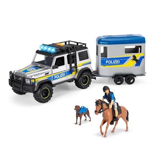 Dickie Toys - Police Horse Trailer (40 cm) - Mercedes-Benz G 500 4x4 Polizei-Auto mit Pferdeanhänger, Figur, Pferd & Hund, Spielzeug-Set für Kinder ab 3 Jahre inkl. Licht, Sound & Batterien von Dickie Toys