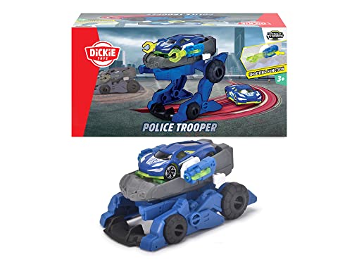 Dickie Toys - Polizei Trooper (12 cm) - 2 in 1 Roboter-Polizeiauto für Kinder ab 3 Jahren inkl. abnehmbarem Spielzeugauto (7,5 cm), Spielzeug-Fahrzeug mit coolen Funktionen, Mehrfarbig, 203792000 von Dickie Toys