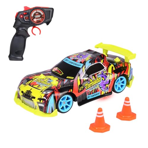 Dickie Toys - RC Auto Tornado Drift - ferngesteuertes Auto ab 6 Jahre mit Bodenbeleuchtung, Remote Control Car für Kinder mit 2,4 GHz Fernbedienung, Zubehör und Batterien, 10 km/h, 4WD von Dickie Toys