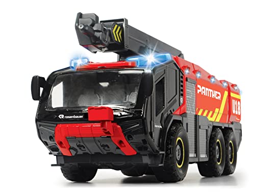 Dickie Toys RC Flughafenfeuerwehrauto, mit 4-Kanal Fernsteuerung, Panther 6x6, Rosenbauer, ferngesteuerte Feuerwehr, Feuerwehrauto, Arm ausziehbar, Licht & Sound, Wasserspritzfunktion, 56 cm groß, rot 203719020 von Dickie Toys