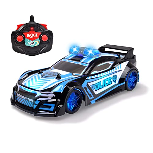 Dickie Toys - RC Police Interceptor - mit Funk-Fernsteuerung (2,4 GHz; 9 km/h) für Kinder ab 6 Jahren, ferngesteuertes Polizeiauto (22 cm) mit spektakulärer Licht- & Sound-Anlage inkl. Batterien von Dickie Toys