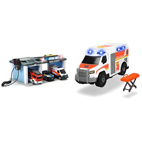 Dickie Toys - Rescue Center – Rettungsstation mit Funkgerät, Polizei, Krankenwagen, Feuerwehr & Medical Responder – 30 cm großer Rettungswagen mit Trage, Licht und Sound, Heckklappe zum Öffnen Dickie Toys - Rescue Center – Rettungsstation mit Funkgerät, Polizei, Krankenwagen, Feuerwehr & Medical Responder – 30 cm großer Rettungswagen mit Trage, Licht und Sound, Heckklappe zum Öffnen von Dickie Toys